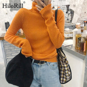 Turtleneck Sweater Women Autumn Winter Long Sleeve Leisure Sweater 2019 Solid Casual Pullover Fashion Knitted Sweater Tunic