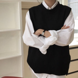 Colorfaith 2019 New Autumn Winter Women Sweaters Sleeveless Split O-Neck Vest Warm Minimalist Knitting Elegant Tops SWV9221