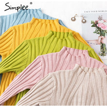 Load image into Gallery viewer, Simplee Casual tie up knitted sweater women Skinny slim knitting pull femme jumper Crop top winter sweater tricot pullover women