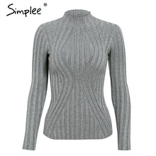 Load image into Gallery viewer, Simplee Casual tie up knitted sweater women Skinny slim knitting pull femme jumper Crop top winter sweater tricot pullover women