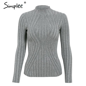 Simplee Casual tie up knitted sweater women Skinny slim knitting pull femme jumper Crop top winter sweater tricot pullover women