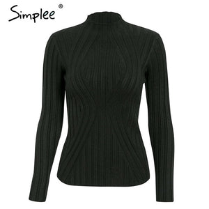 Simplee Casual tie up knitted sweater women Skinny slim knitting pull femme jumper Crop top winter sweater tricot pullover women