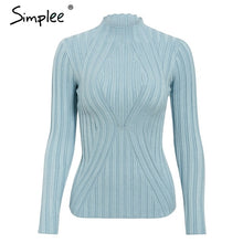 Load image into Gallery viewer, Simplee Casual tie up knitted sweater women Skinny slim knitting pull femme jumper Crop top winter sweater tricot pullover women