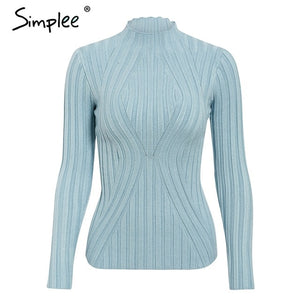 Simplee Casual tie up knitted sweater women Skinny slim knitting pull femme jumper Crop top winter sweater tricot pullover women