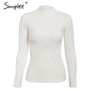 Simplee Casual tie up knitted sweater women Skinny slim knitting pull femme jumper Crop top winter sweater tricot pullover women