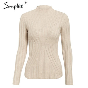 Simplee Casual tie up knitted sweater women Skinny slim knitting pull femme jumper Crop top winter sweater tricot pullover women
