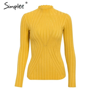 Simplee Casual tie up knitted sweater women Skinny slim knitting pull femme jumper Crop top winter sweater tricot pullover women