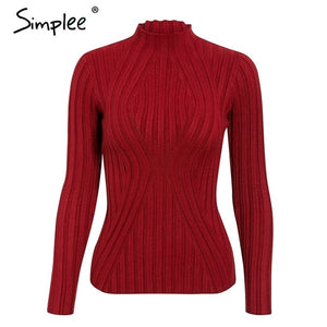 Simplee Casual tie up knitted sweater women Skinny slim knitting pull femme jumper Crop top winter sweater tricot pullover women