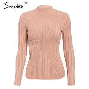 Simplee Casual tie up knitted sweater women Skinny slim knitting pull femme jumper Crop top winter sweater tricot pullover women