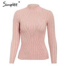 Load image into Gallery viewer, Simplee Casual tie up knitted sweater women Skinny slim knitting pull femme jumper Crop top winter sweater tricot pullover women
