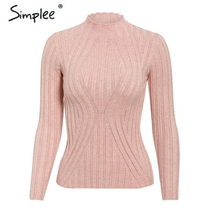 Simplee Casual tie up knitted sweater women Skinny slim knitting pull femme jumper Crop top winter sweater tricot pullover women
