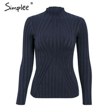 Load image into Gallery viewer, Simplee Casual tie up knitted sweater women Skinny slim knitting pull femme jumper Crop top winter sweater tricot pullover women