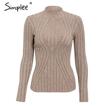 Load image into Gallery viewer, Simplee Casual tie up knitted sweater women Skinny slim knitting pull femme jumper Crop top winter sweater tricot pullover women
